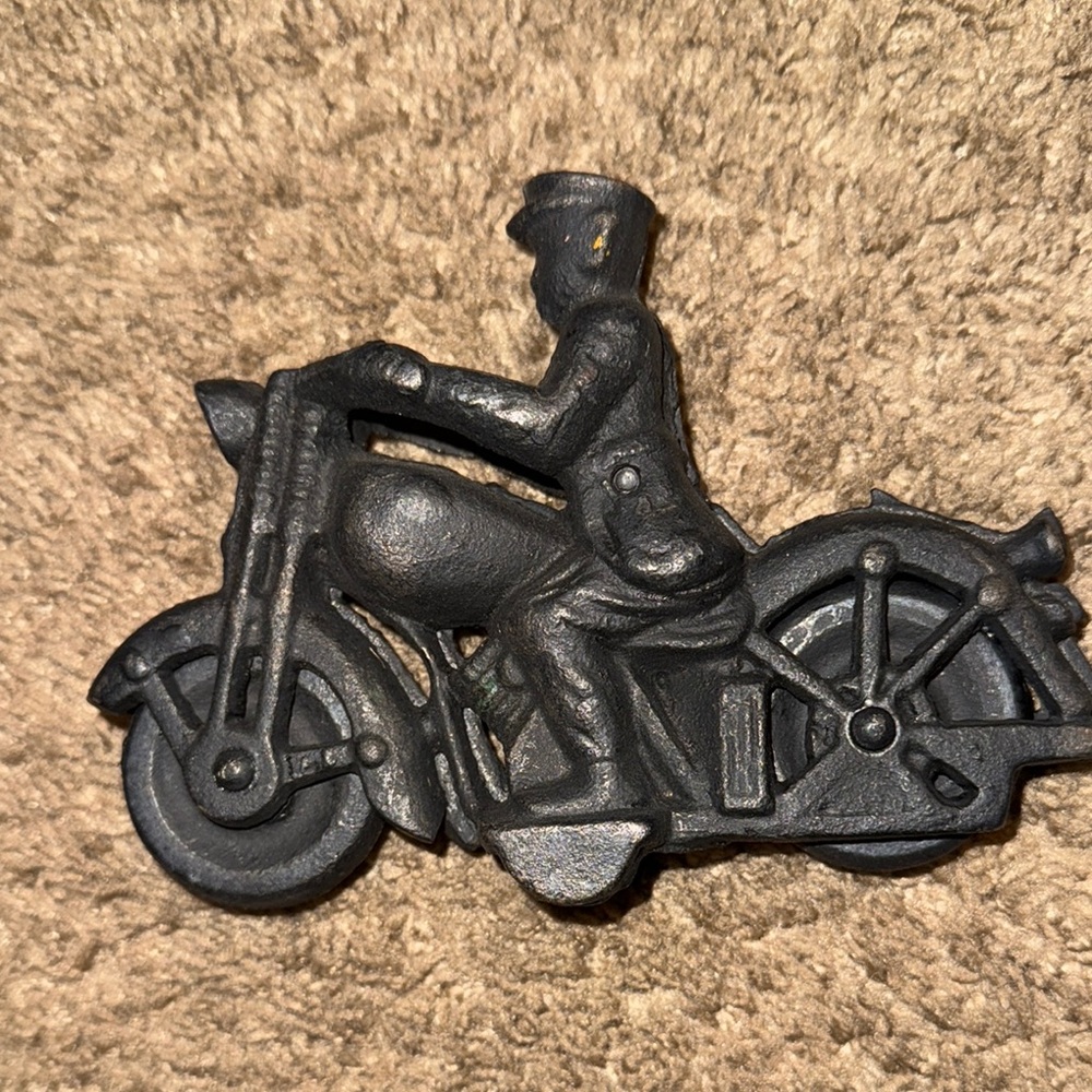 Vintage Black Cast Iron Motorcycle Figurine
